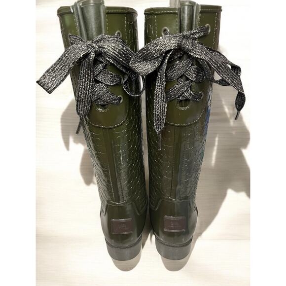 Coach FG1876 Signature Embossed Lace Up Rain Boot Size 7B - Picture 6 of 10